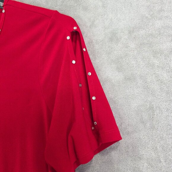 Womens Red 89th + Madison Blouse Top Cold Shoulder Rhinestones Short Sleeve 1X - Picture 5 of 10